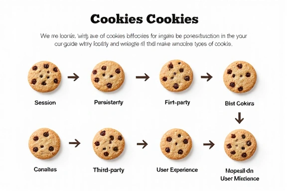 Rappresentazione visiva di diversi tipi di cookie e i loro scopi