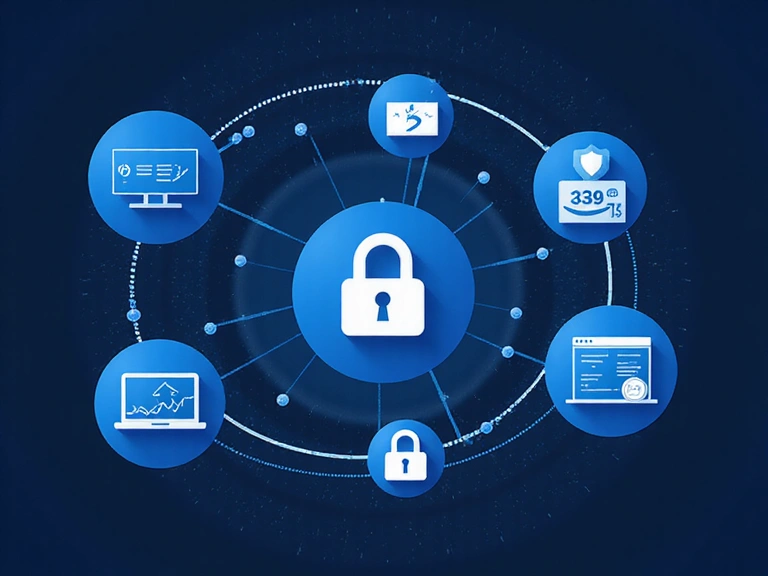 Illustrazione di condivisione sicura dei dati tra entità, con icone di partner e fornitori