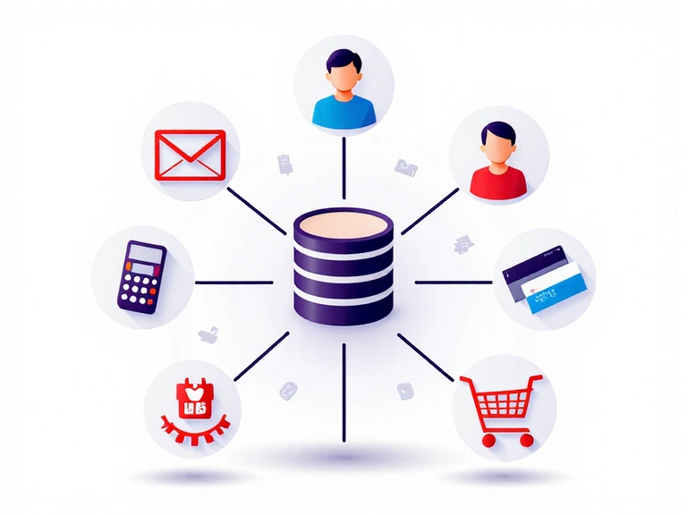 Illustrazione di dati raccolti: icone di profilo utente, email, telefono e carrello della spesa