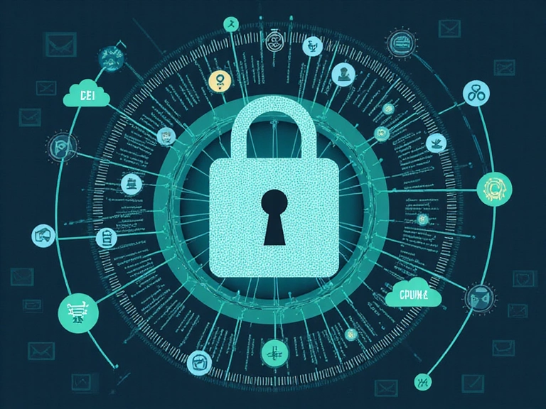 Illustrazione di sicurezza dei dati con lucchetto e icone digitali