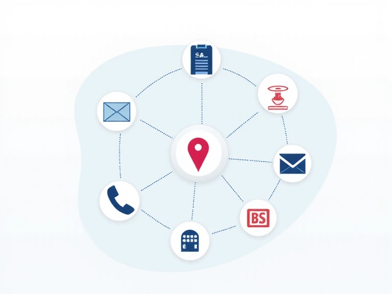 Un'icona di busta, telefono e indirizzo su una mappa, che rappresenta i vari modi per contattarci.